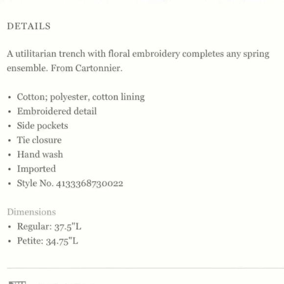 NWOT Anthropologie Cartonnier Embroidered trenchcoat Size S - Picture 17 of 17